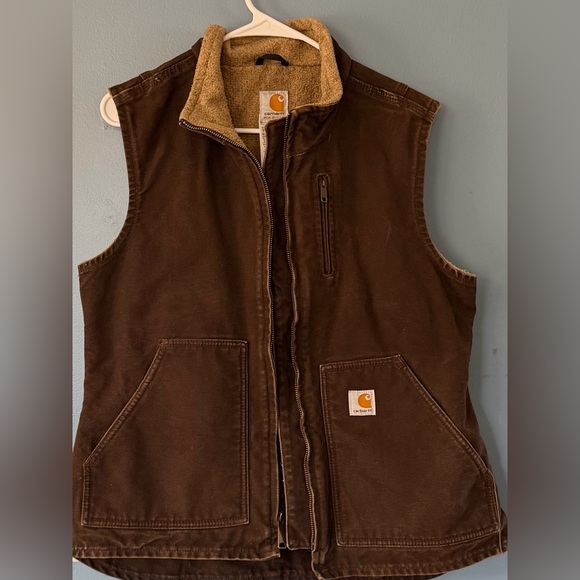 Vintage Carhartt Women’s Sherpa-Lined Mock-Neck Vest Dark Brown Size Medium - Picture 2 of 6
